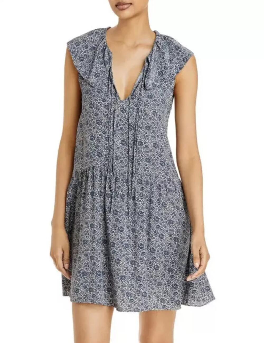 Rebecca Taylor Nouveau Mini Dress Size Medium in Blue Dainty Vine Floral Print